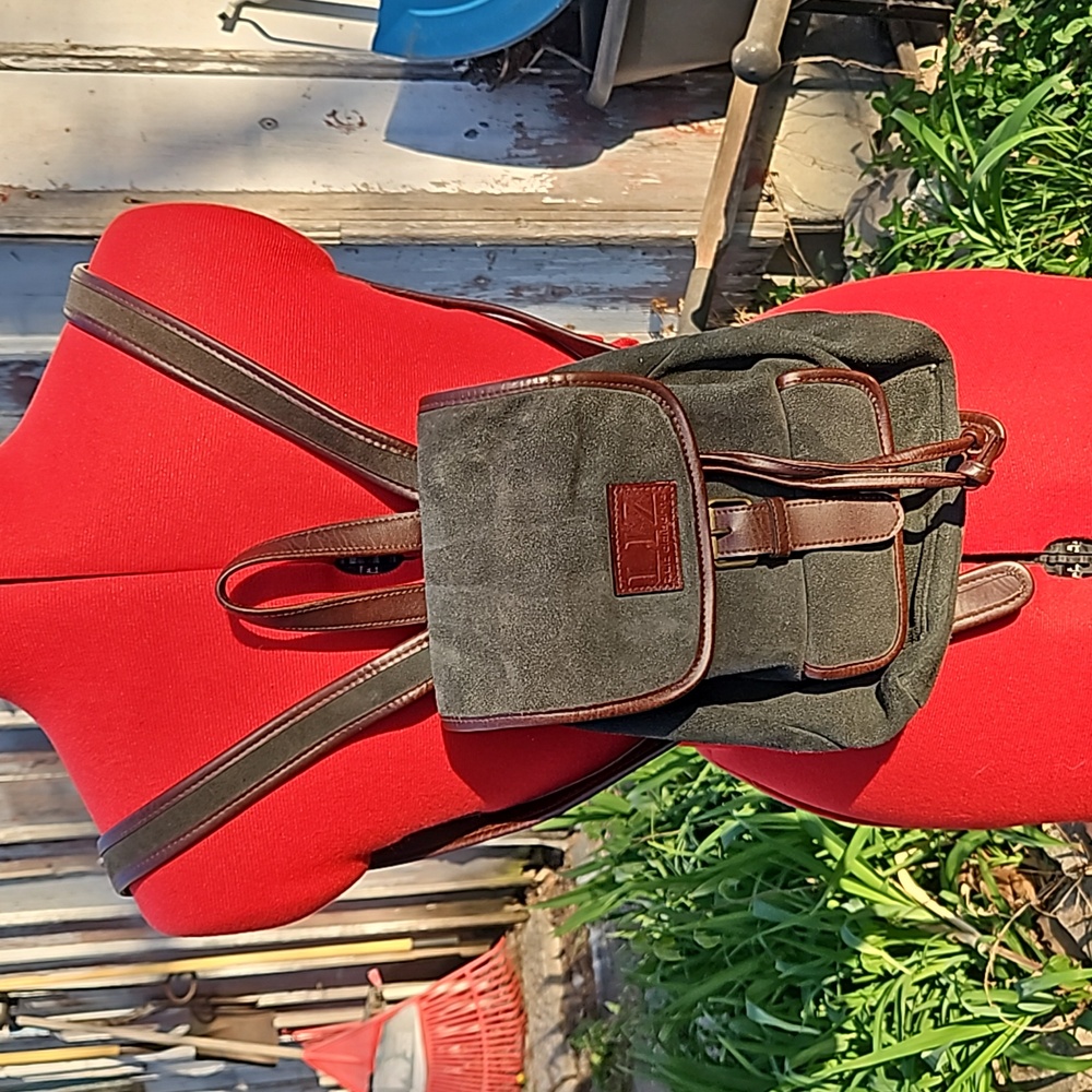 Liz Claiborne Genuine Green Leather w/Brown Accents Backpack